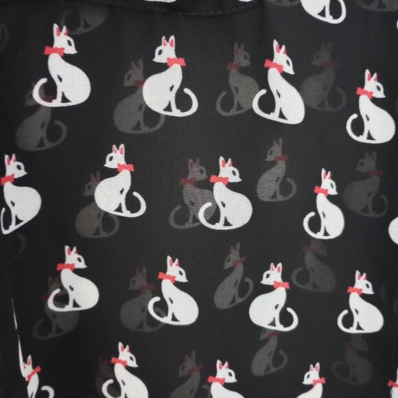 American Rag Cie Black & White Sheer Kitty Cat Print Blouse - Picture 3 of 7